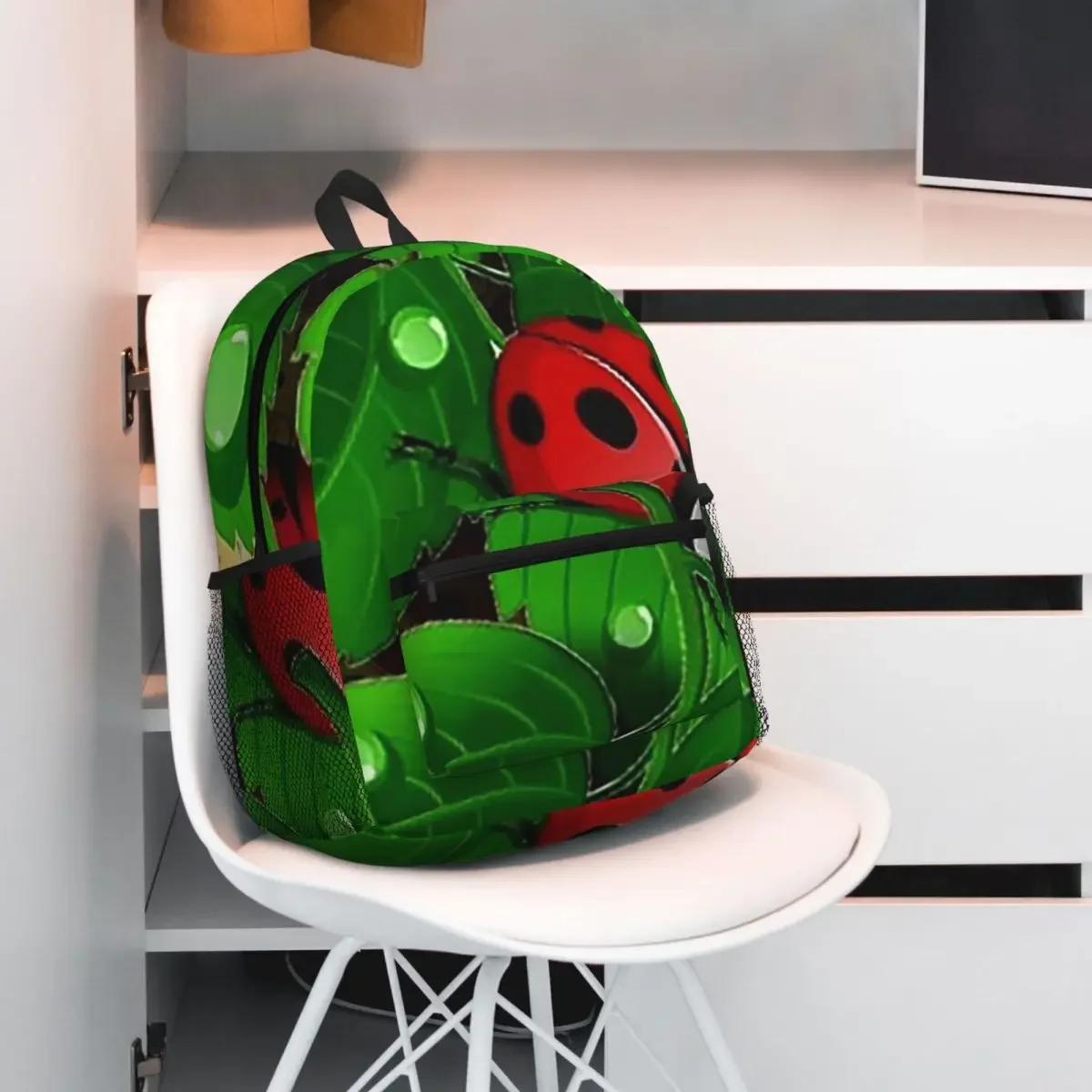 Red Ladybugs With Water Drops Student Backpack School Bag Hiking Travel Daypack for Men Women Fashion Bookbag Shoulder Bags
