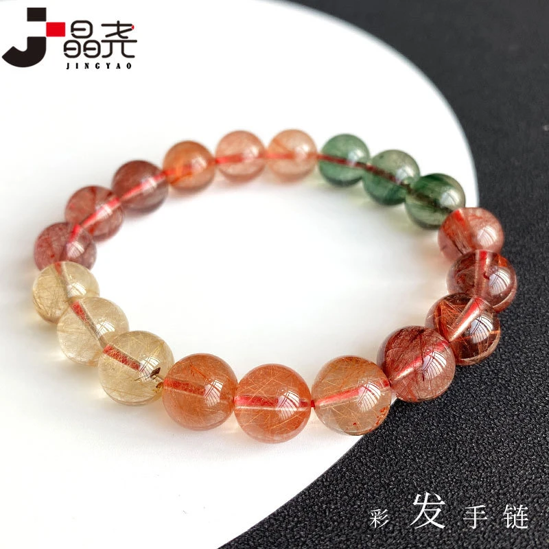 Natural , Gradient Red-Green Hair Single-Loop Bracelet