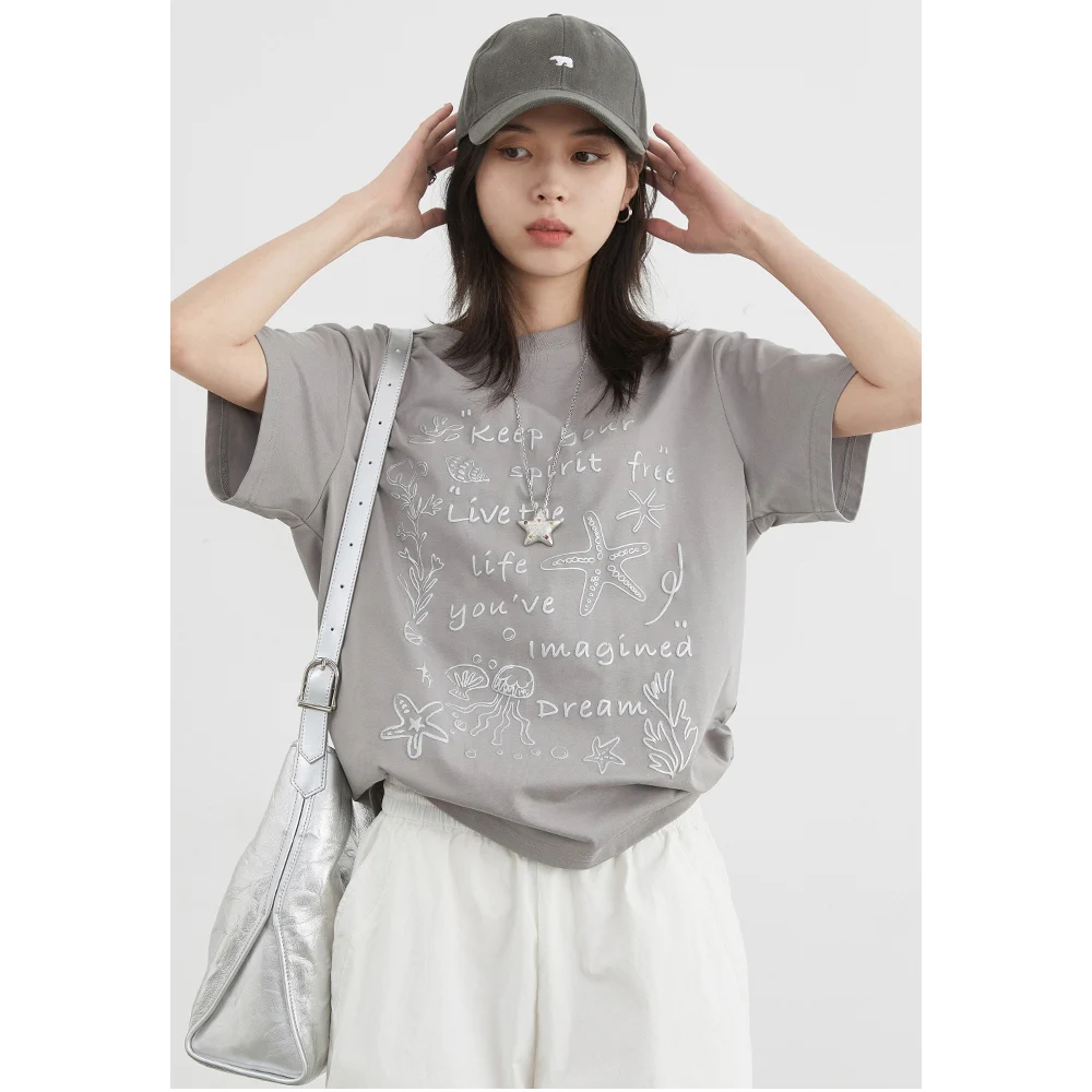 

CHIC VEN Women T-Shirts Korean Casual Loose O-Neck Printed T-shirt Cool Girl Short Sleeved Streetweae Female Tops Summer 2025