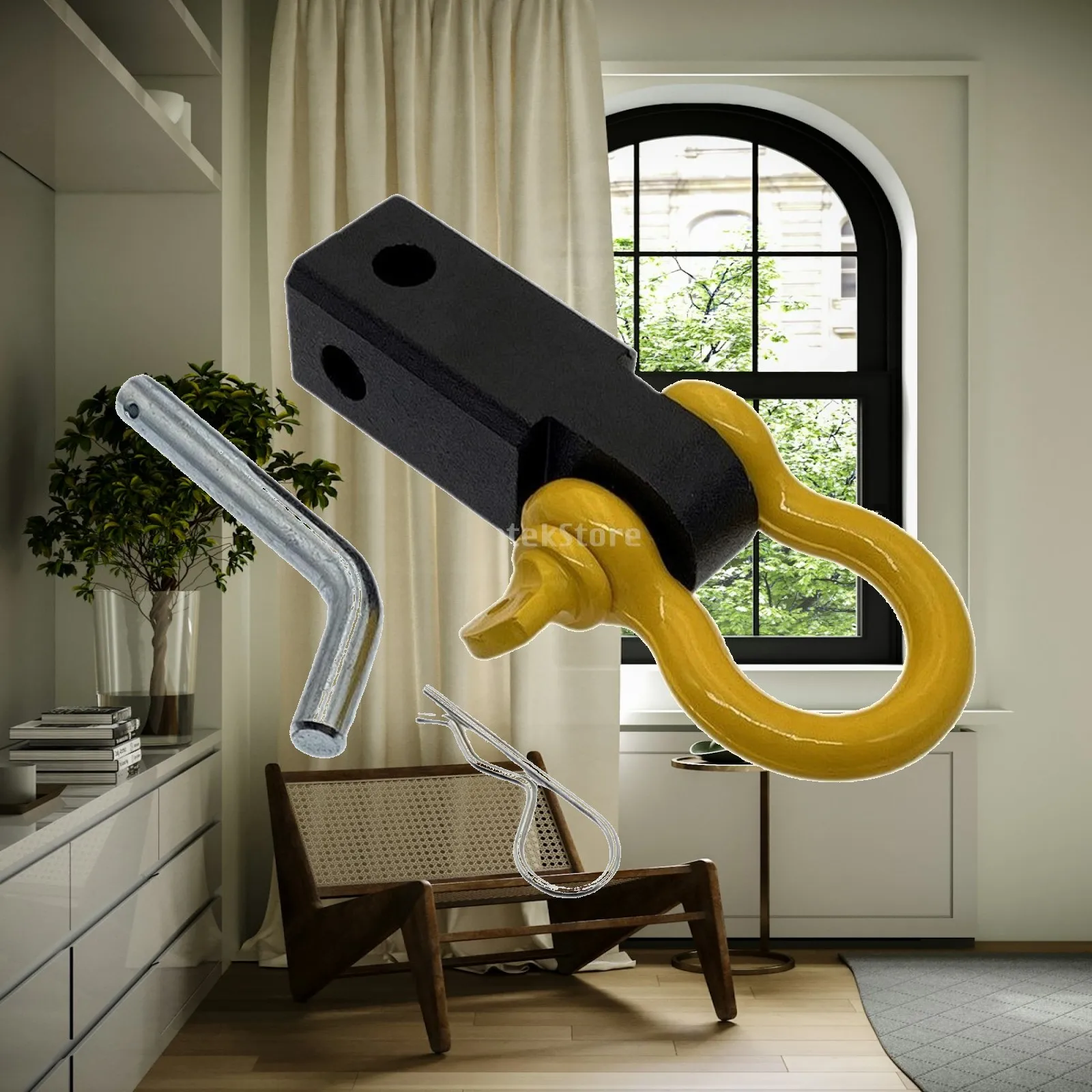 Solid Steel Tow Hitch Receiver Mount with Clevis Shackle Pin Clip for Trailer Towing Recovery Gear