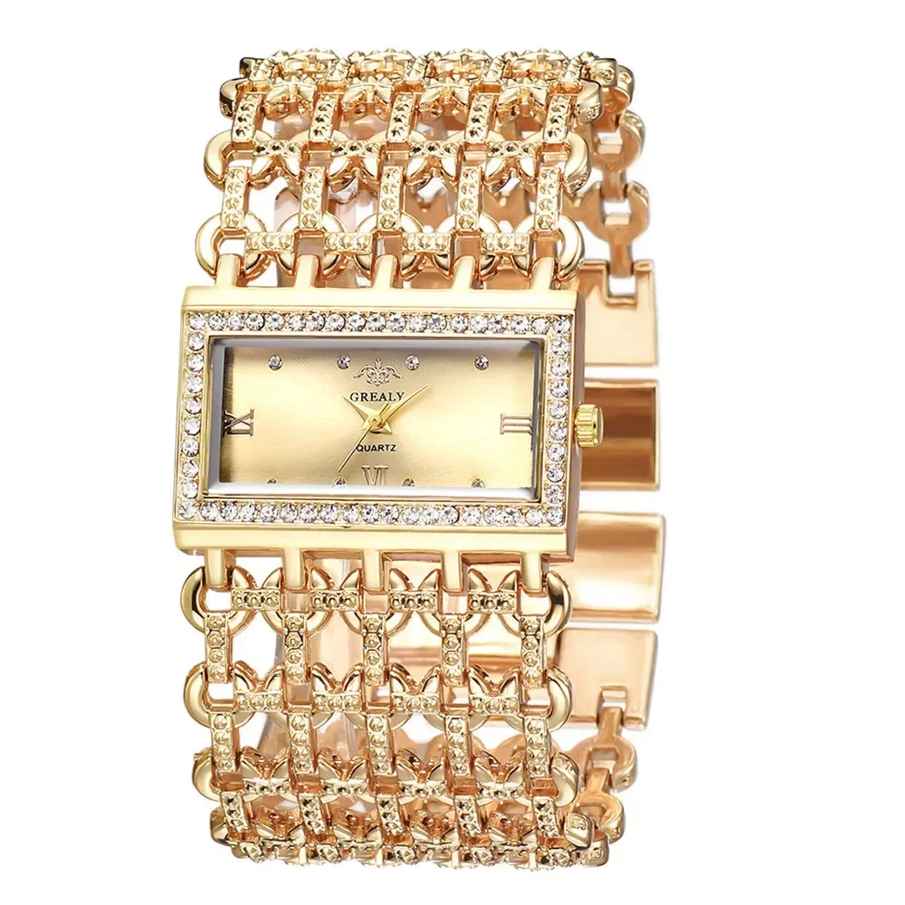 UTHAI W29 New Watch For Women Fashion Light luxury Square Diamond Quartz Watches Clock Lady\'s Gold Stainless Steel Bracelet