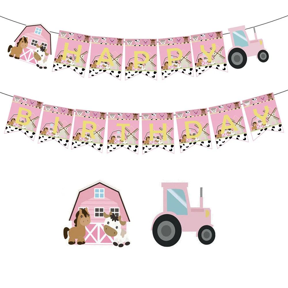 Menina fazenda animal feliz aniversário banner fazenda decoração de aniversário quintal trator tema chá de bebê menina primeiro aniversário suprimentos