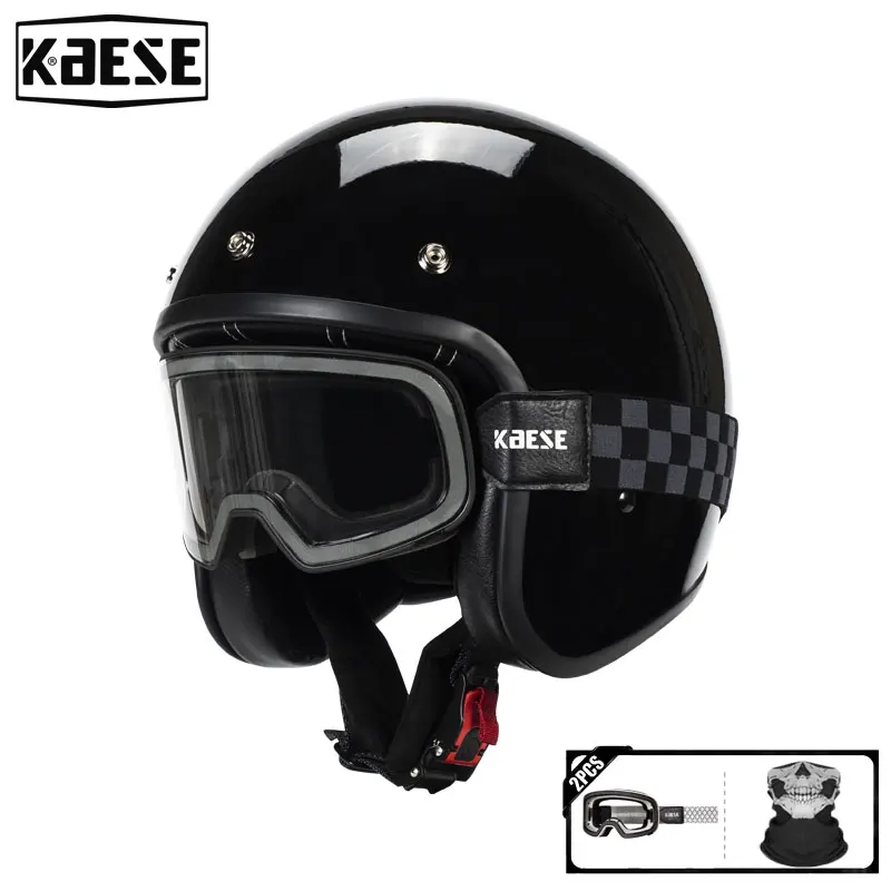 

Gloss Black Vintage 3/4 Open Face Helmet with Magnetic Photochromic Goggles Breathable Four Seasons DOT Cascos