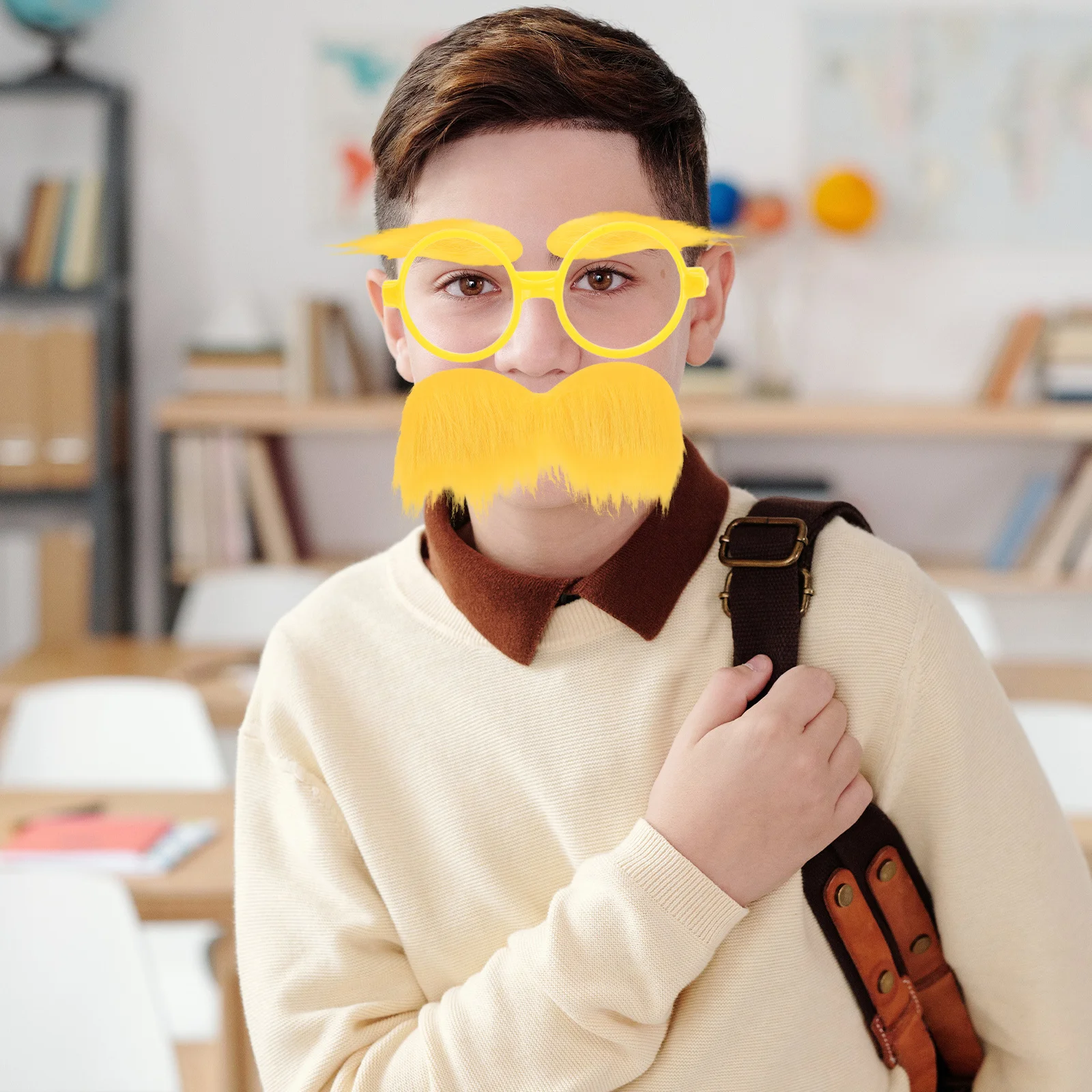 1 ensemble de lunettes jaunes, moustache, sourcils, décorations de fête, accessoires de Costume pour mascarade, carnaval, Cosplay, accessoires de stand Photo