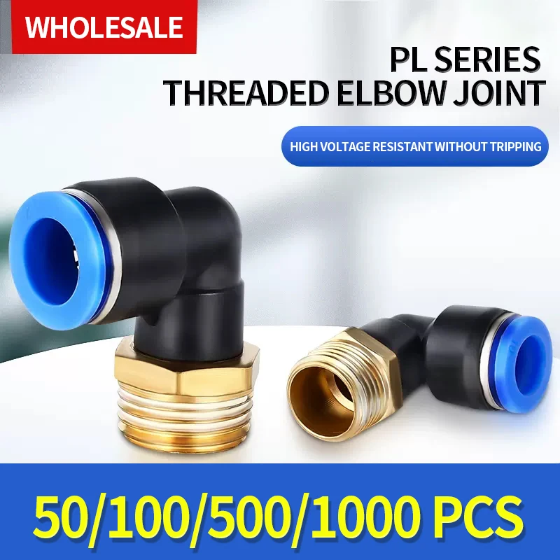 

50/100/500 Pcs Wholesale PL Right Angle 4-M5 6-01 8-02 10-03 12-04 Thread Right Angle Quick Plug PU Trachea Pneumatic Connector