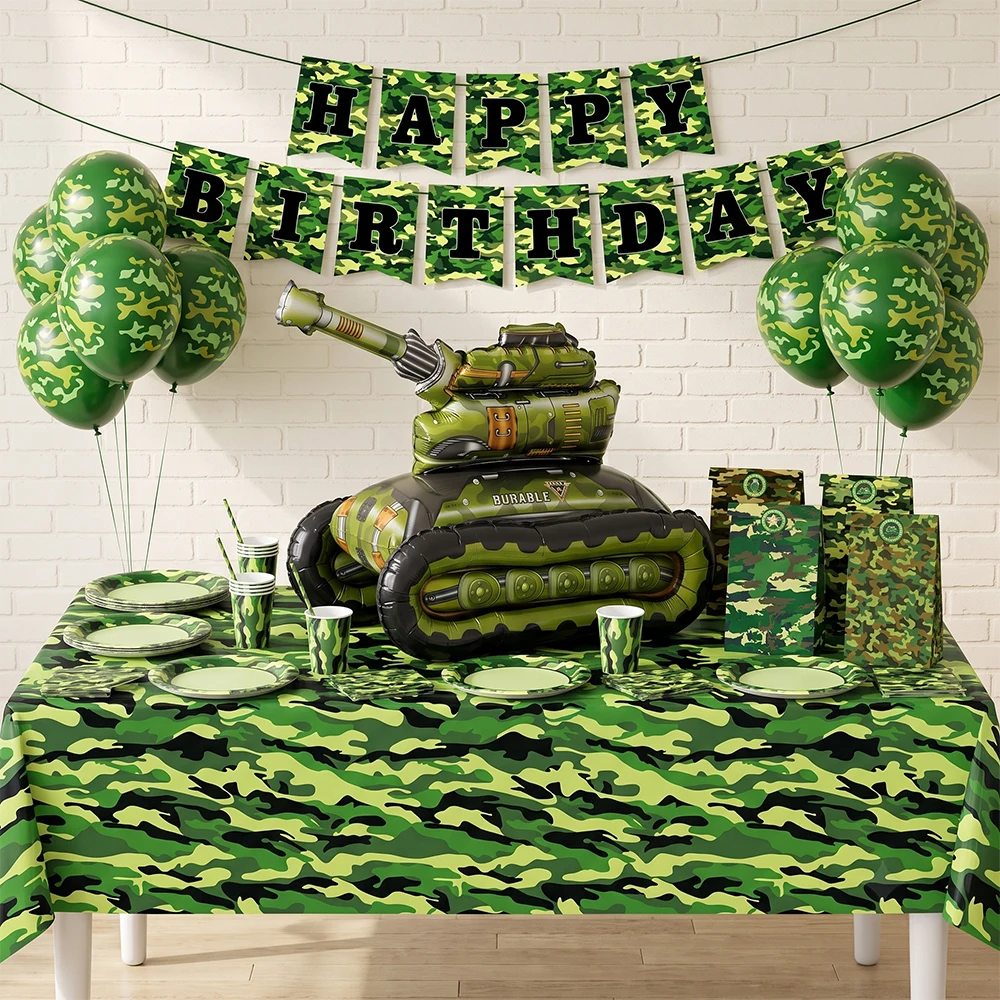 Camouflage Military Birthday Decoration Tableware Camo Paper Plates Napkins Tablecloth Banner Balloons Army Theme Party Supplies