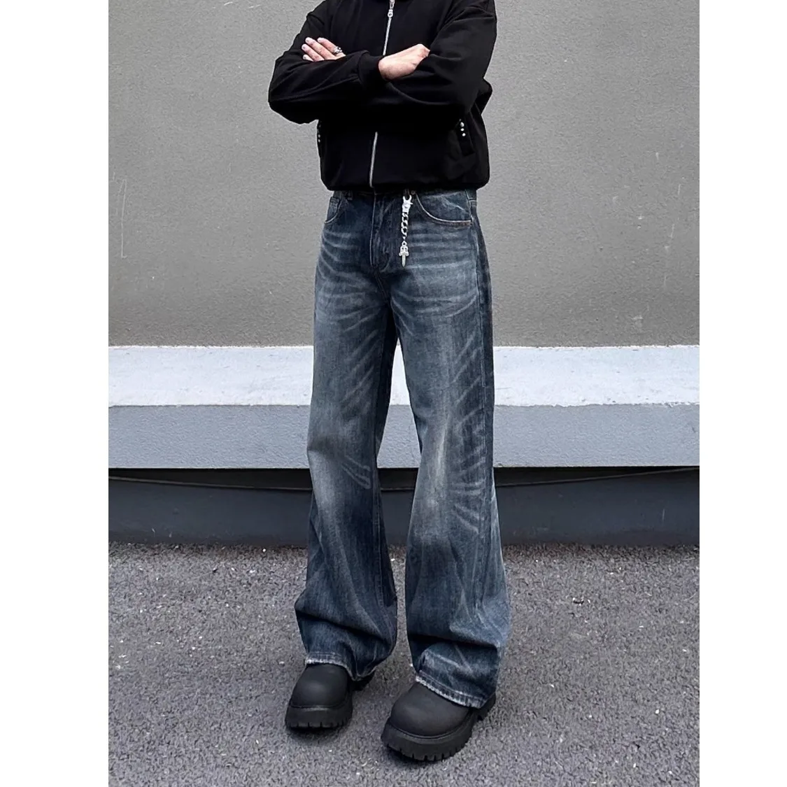 

High Street Jeans Men's American Trendy Brand Retro Loose Wide Leg Pants Large Straight Leg Long Pants Unisex