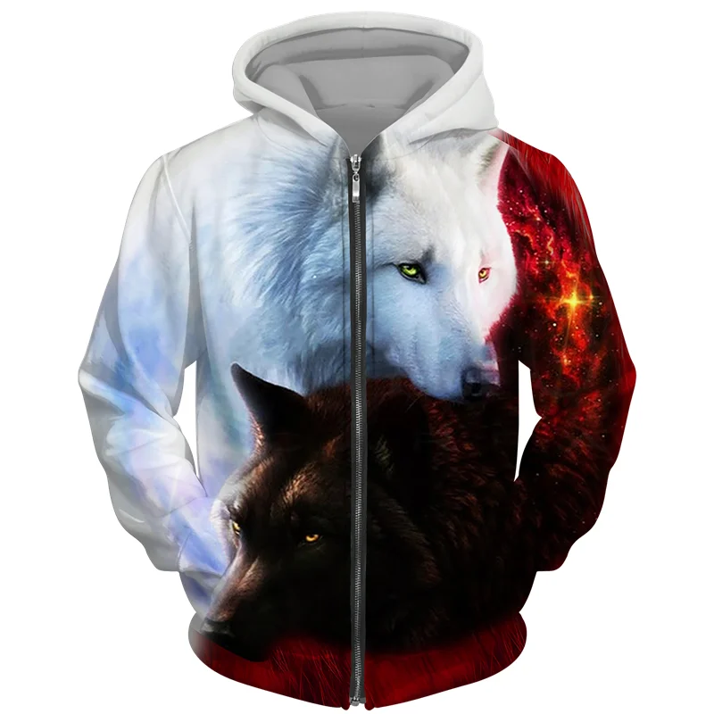 Cool 3D Wolf Printed Zipper Hoodies Fashion Men/Women Streetwear Hooded Jacket Coat Unisex Casual Hip Hop Pullover Sweatshirts