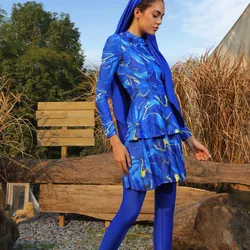 2024 summer Muslim Swimwear Women Printed Three Piece Swimsuit Long Sleeve Trousers Ladies Islamic Beachwear Bathing Suit