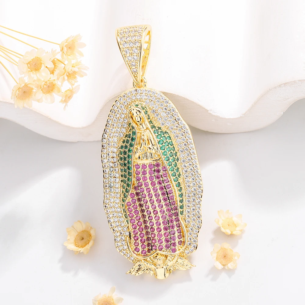 

Luck New Fashion Religious Oversized Virgin Mary Zircon Micro-inlaid Color Hip-hop Personality Men and Women Necklace Pendant