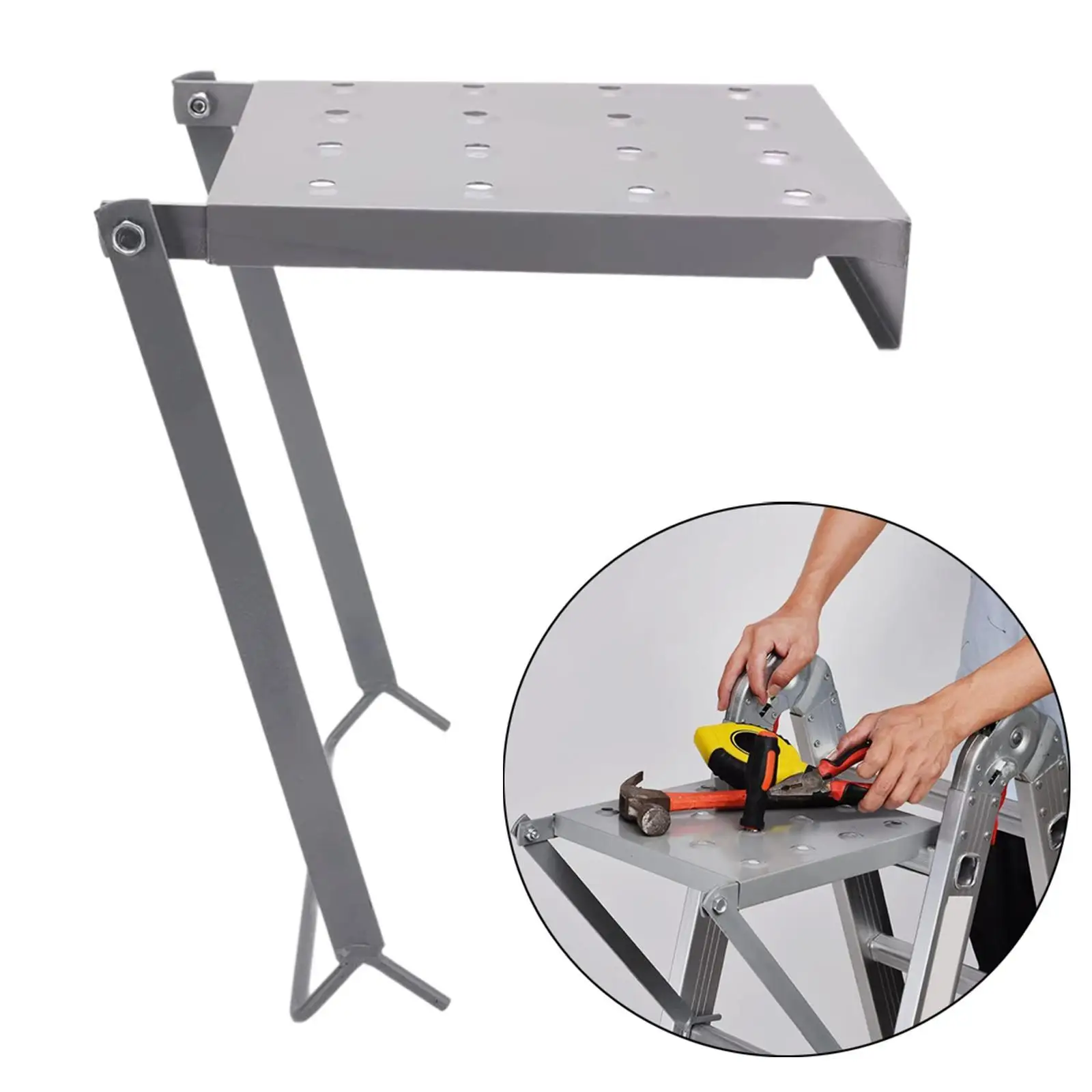 Plataforma de trabalho de escada Suporte de trabalho de escada resistente para instalar economia de espaço 13,8 polegadas x 10,4 polegadas