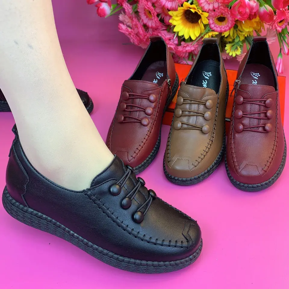 Women Large Size 42 Flat shoe 2024 Fashion Women Leather Flats Spring Shoes Comfort Fashion Classic Loafers Casual Leather Shoes