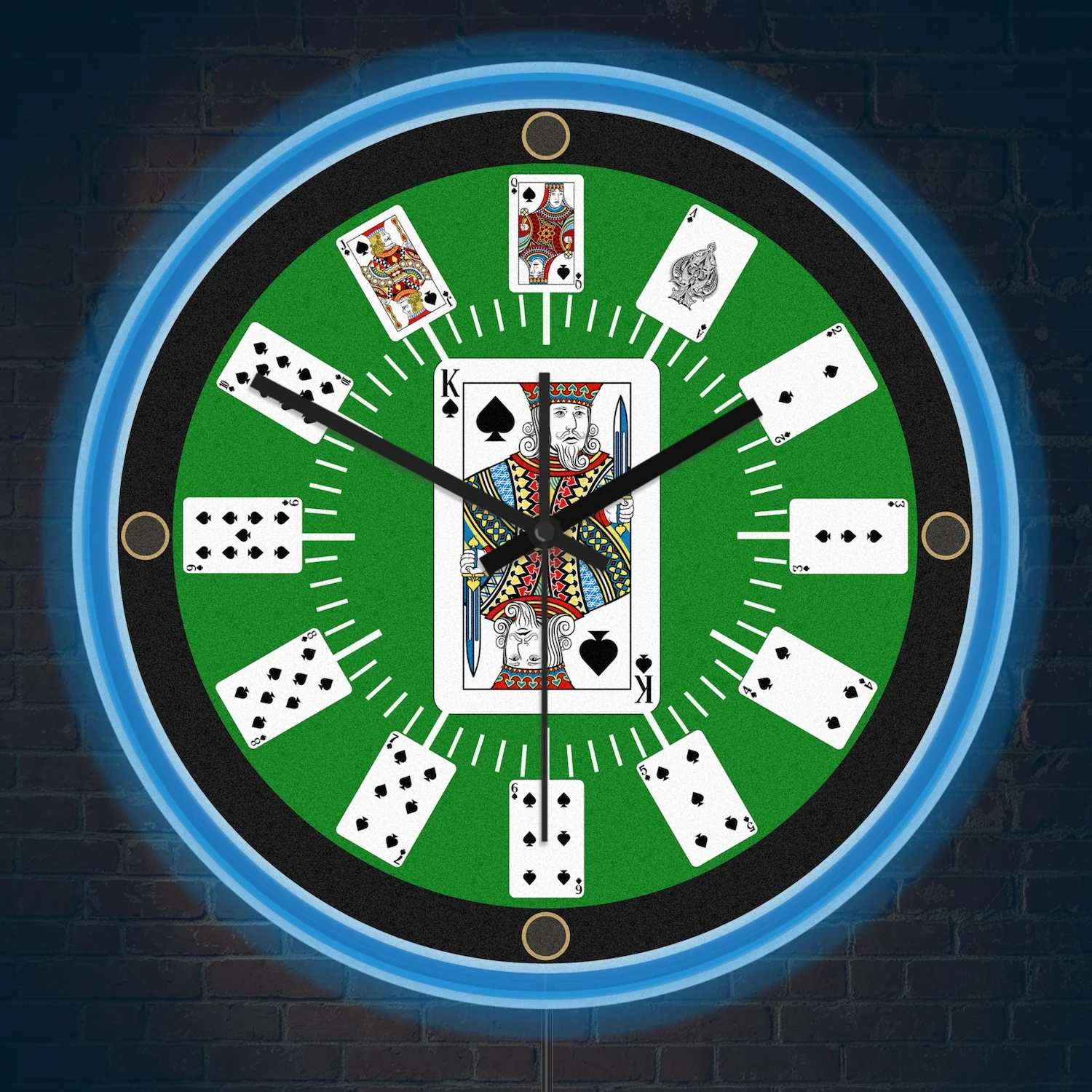 Poker Table Spade Playing Cards Neon Wall Clock for Man Cave Game Room Casino Illuminated Sign Luminous Night Light Wall Clock