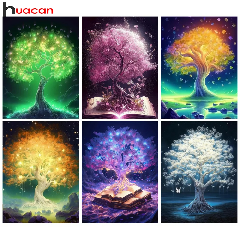 Huacan Diamond Mosaic Landscape 5d Painting Tree Of Life Diy Embroidery Book Art Gift Set Home Decorative Rhinestone Pictures