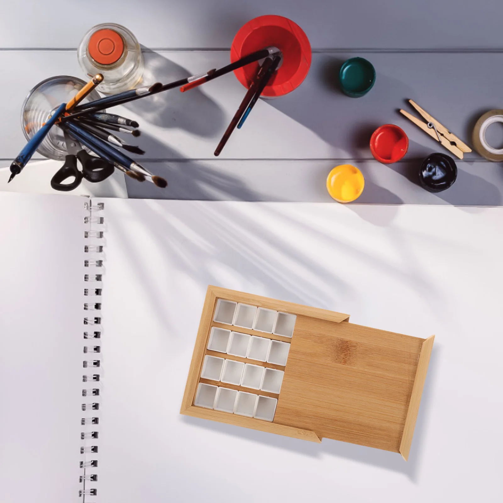 

Wooden Pigment Cells Pull-out Compartments Watercolor Paint Pigment Container Box Paint Case Storage Container