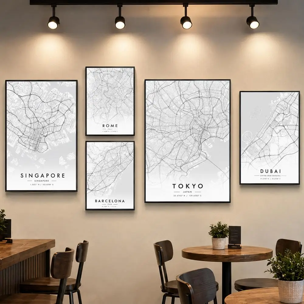 Art C-City Map Artwork Poster PP Paper Decorative Wall Art for Living RoomsBedrooms Bars Cafes Stylish Home Decor Gift