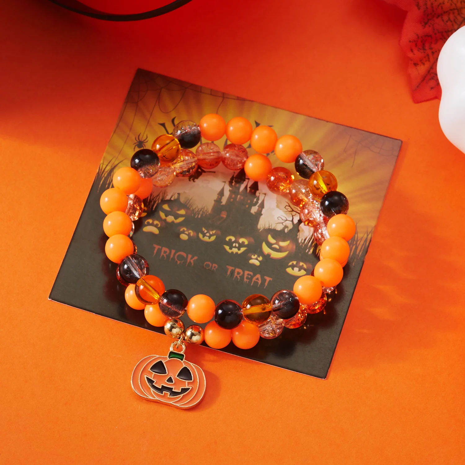 2 Teile/satz Halloween Kürbis Paar Armbänder für Frauen Männer Nette Katze Fledermaus Spinne Web Anhänger Reis Perlen Armband Partei Schmuck geschenk