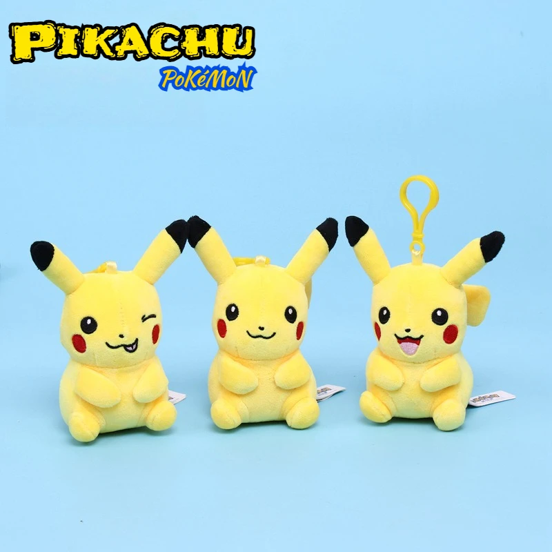 

Набор плюшевых брелоков Kawaii Pokemon Pikachu, 3 милых выражения, аниме-кукла, подвеска для сумки, модный декор для рюкзака, подарок для друзей