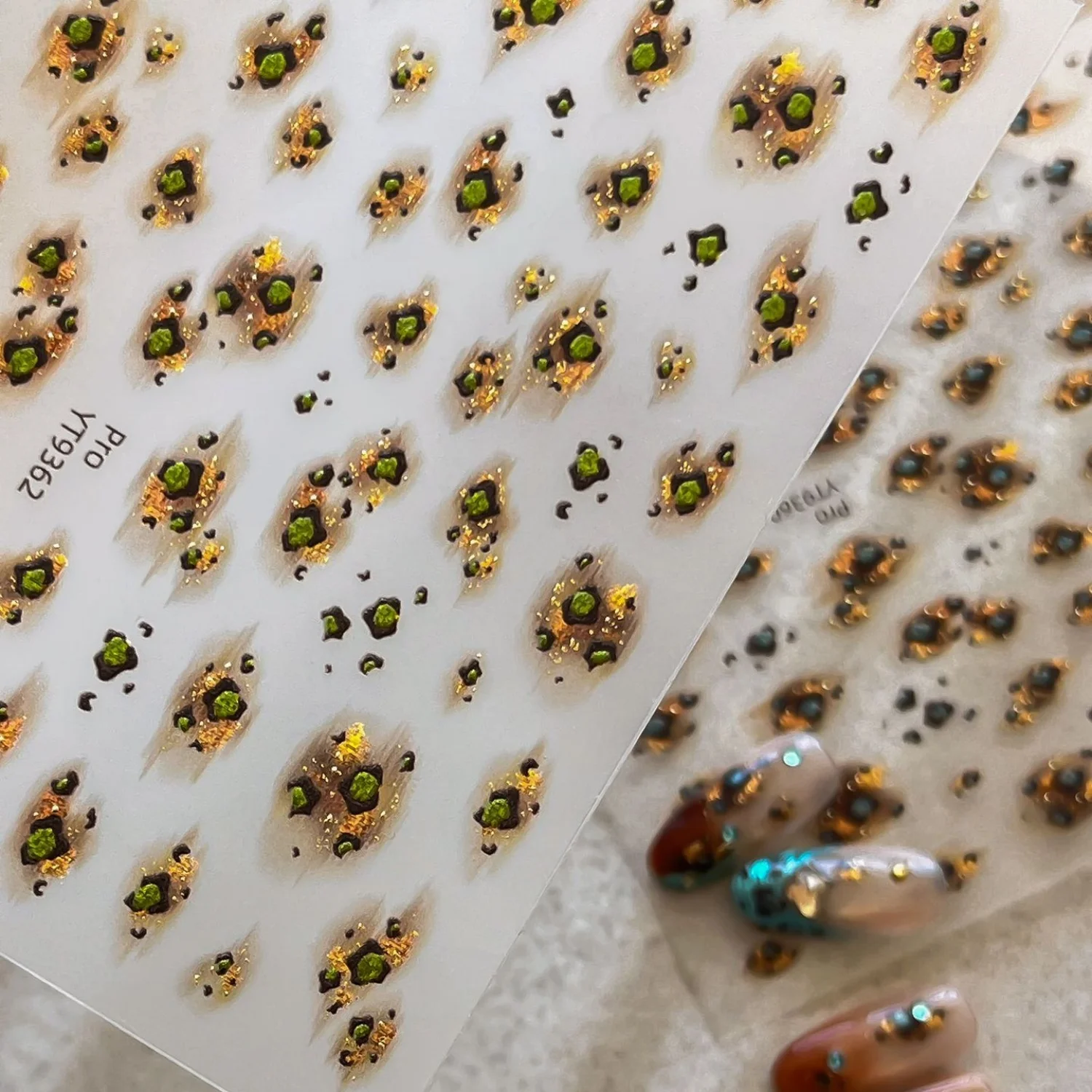 Amber Spots Dark Dots Irregular Smudge Vintage Amber Gradient 5D Embossed Nail Sticker Self Adhesive Nail Decals Retro Texture