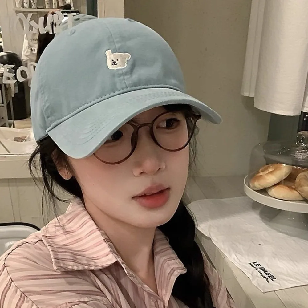 Fashion Korean Puppy Embroidery Cap Solid Color Versatile Men Women Baseball Cap Cotton Sweet Snapback Hat Outdoor