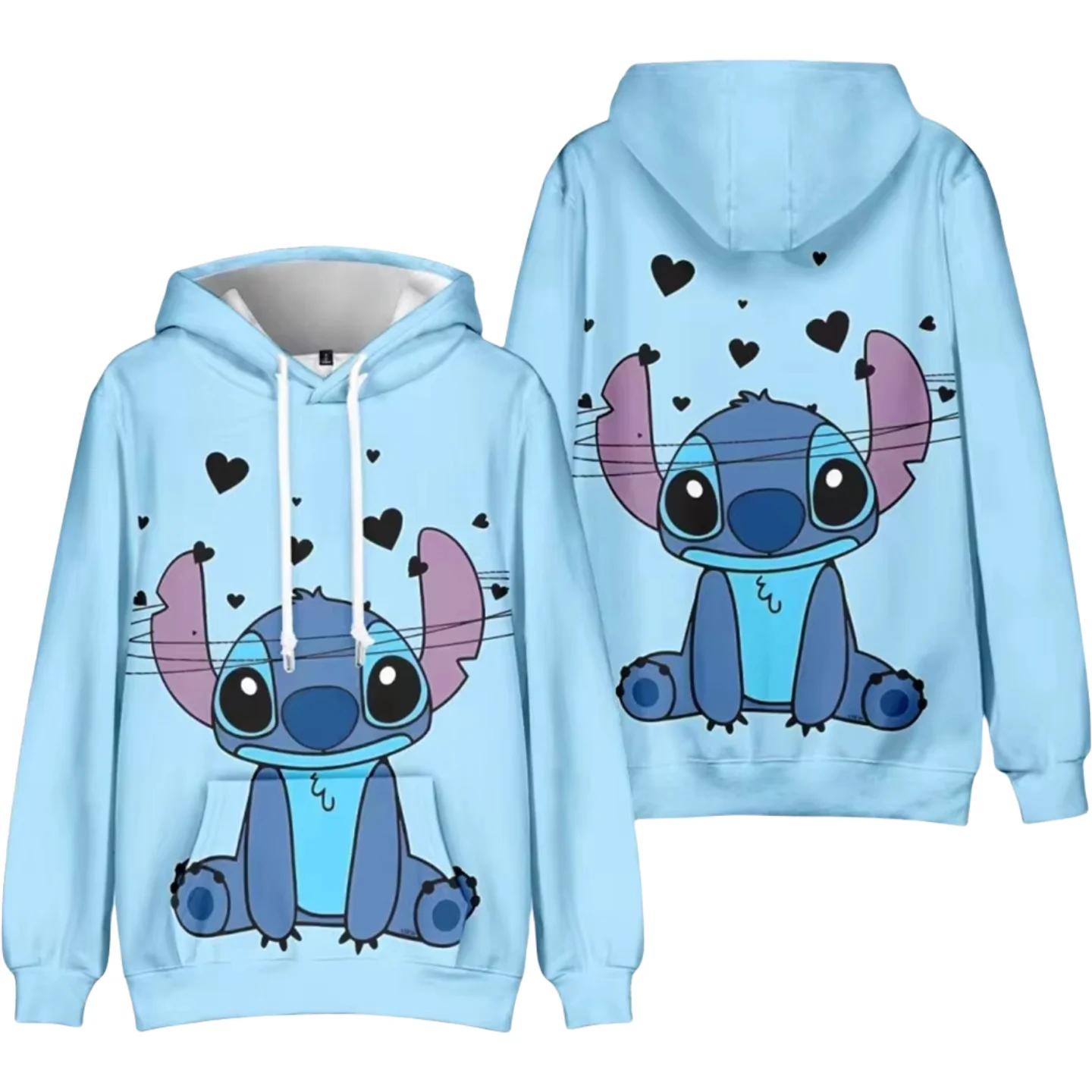 

Модный пуловер большого размера с 3D принтом, новинка 2025 года, с капюшоном Disney Stitch, забавный аниме, осенне-зимний мужской и женский свитшот 100-6XL