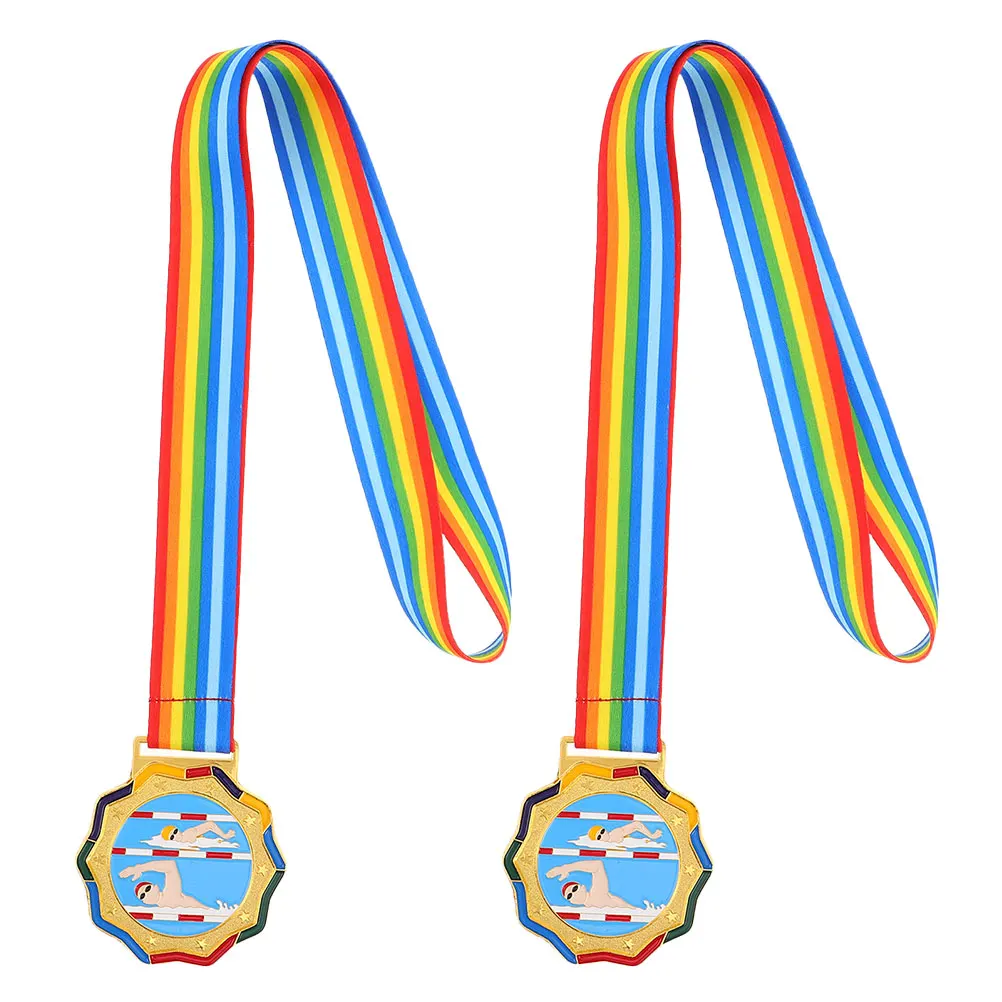 

2Pcs Swimming Medals Professional Award Medal Metal Finish Champion Trophy for School Sports Day Race Participation Reward