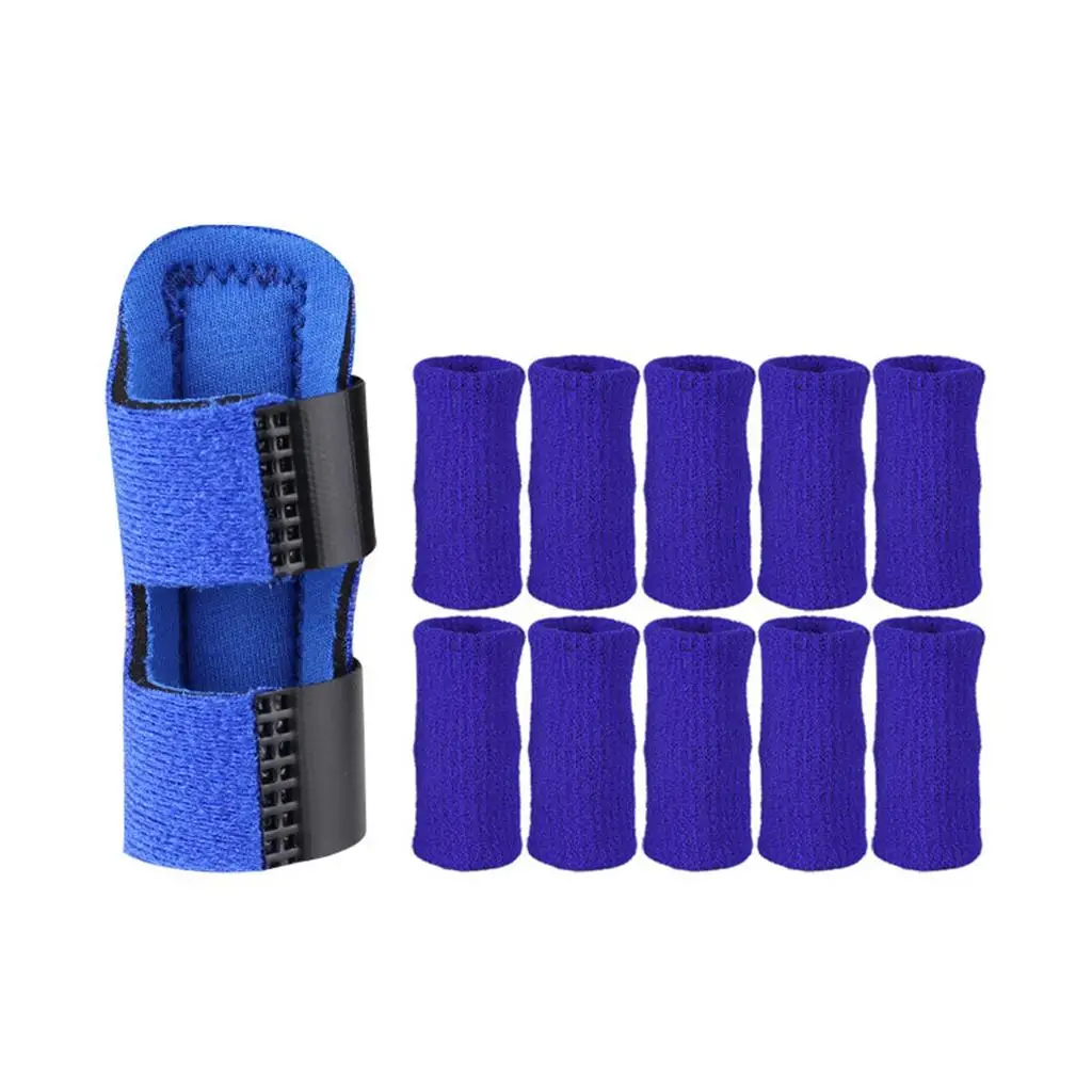 Finger Splint with 10 Nylon Sleeves for Straightening Injured Finger Relieving Sprained Knuckles Comfortable Breathable
