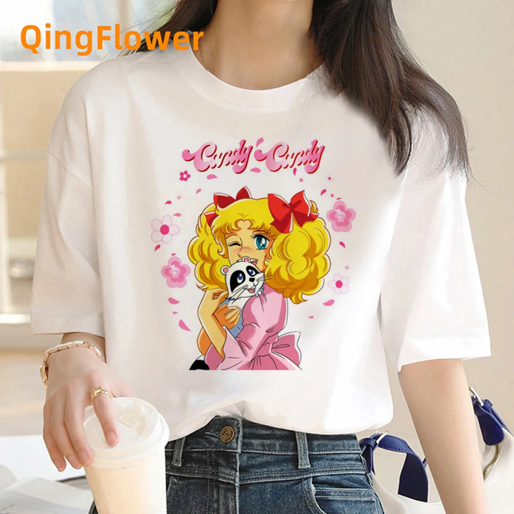 Candy Candy Anime Zomer Top Tshirt Femen Print Witte T-shirt Grunge Anime Manga T-shirt Top Tees Grafische Esthetische