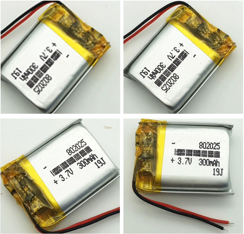 802025 300mah 3.7V Lithium Polymer Battery For Electric Toy Game Player LED Light Camera Rechargeable Li-polymer Batteries