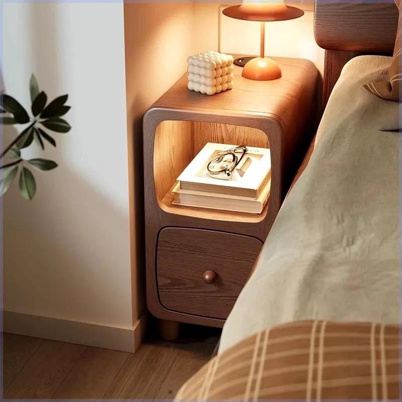 Mini solid wood bedside table Small bedroom narrow side cabinet Super narrow cabinet Locker