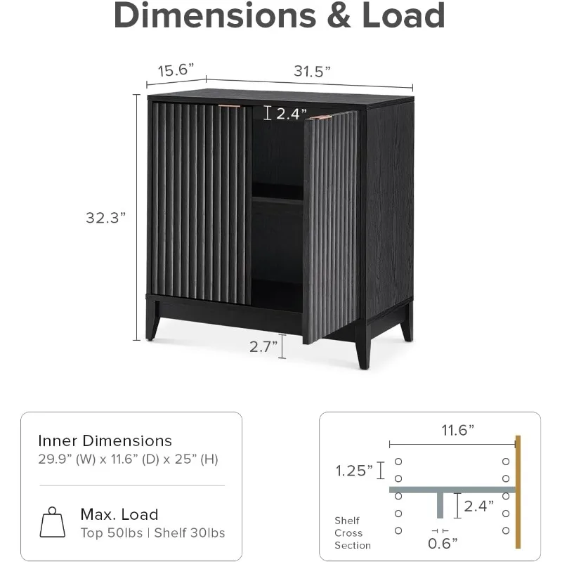 Opbergkast, Moderne Boerderij Entryway Accent Kast, Buffet Dressoir, Credenza, Hout Modulaire Kast (Zwart, Single)