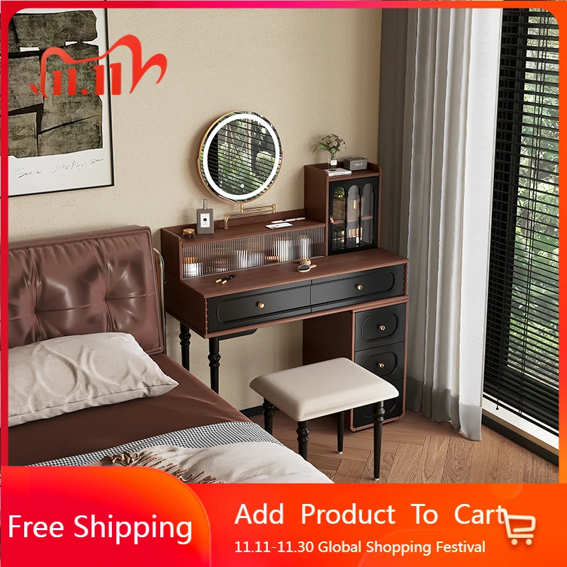 

European Vintage Vanity Table Bedroom Wood Storage Drawers Dressing Table Closets Jewelry Mirror Penteadeira Home Furniture