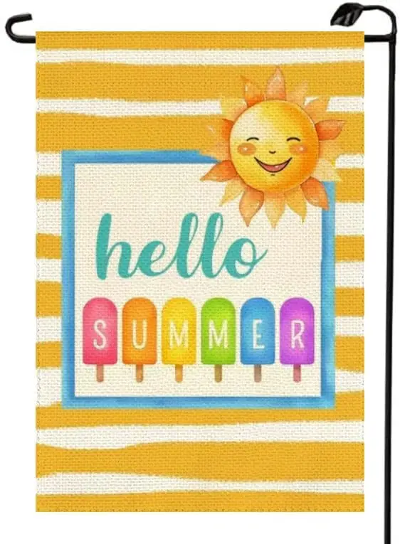 Hello Summer Ice Cream Garden Flag 12x18 Double Sided Small Burlap Sunny Beach Lake House Outdoor Decor Yard Summer Decorations