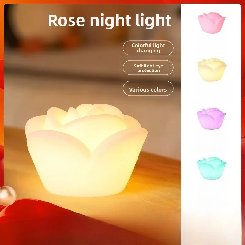 led-バラ型小型テーブルランプ屋内ロマンチックな雰囲気-pe-バラ型ライト充電式小型テーブルランプ目の保護