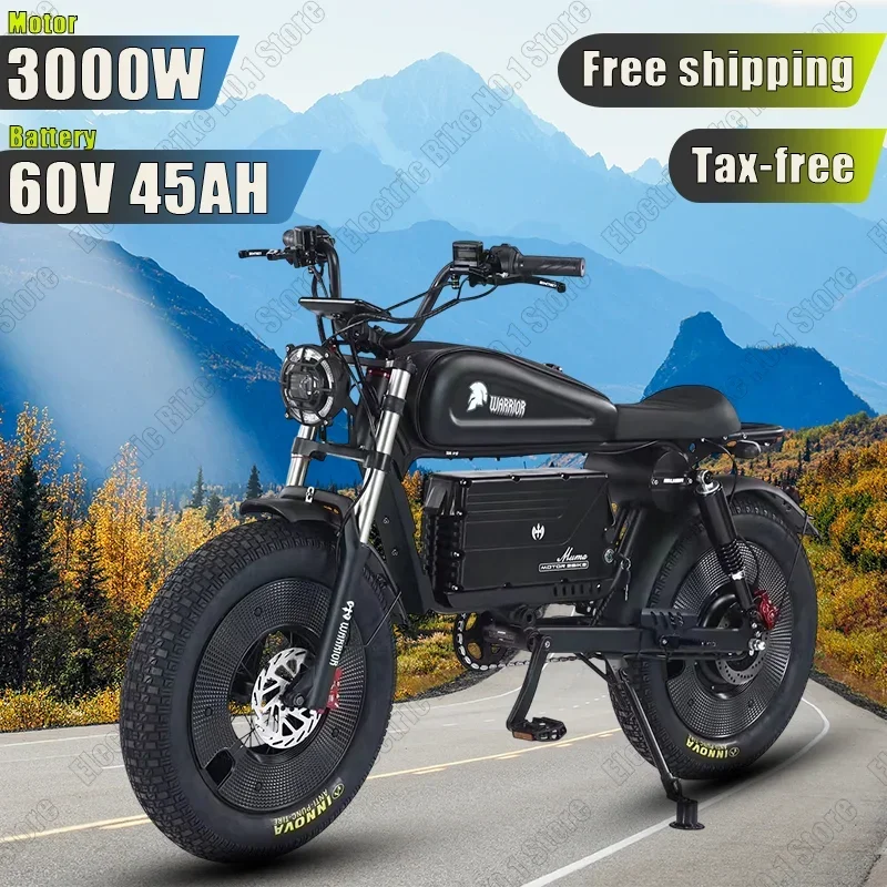 Black warrior 3000W Electric Bicycle Motorbikes 60V 45AH Ebike Adult Road 20inch Fat Tire Mountain Hydraulic brake Electric Bike