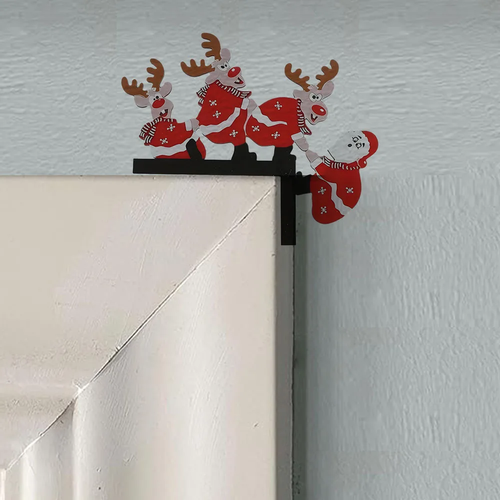 Stunning 1pc Santa and Reindeer Christmas Door Corner Sculpture – Home Decor Splendor