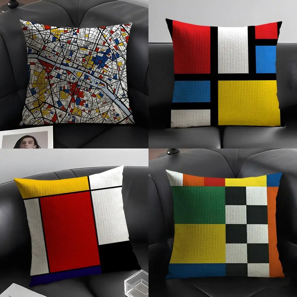 Piet Mondrian Fashion Cushion Cover Natural Linen Organic Fabric Double-Sided Printing Sofa Home Decor Gift Pillow Case