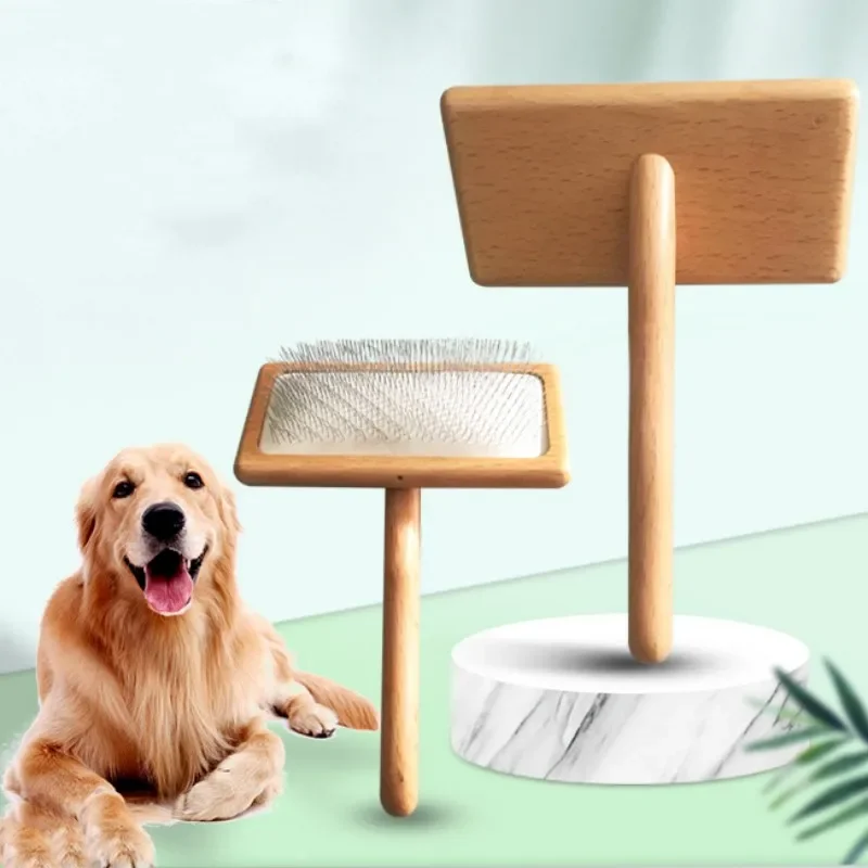 Dog Brush Wooden Dogs Comb Pet Hair Remover Dog Grooming Brush Cat Hair Knot Combs Comfortable Handle Dogs Comb Pet Accessories