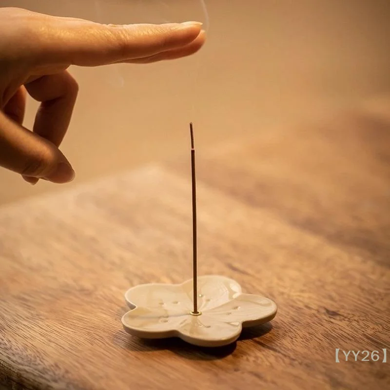 【YY26】Ceramic Incense Holder with Brass Insert – Anti-Spill Ash Catcher for Sticks, Zen Desk Decor