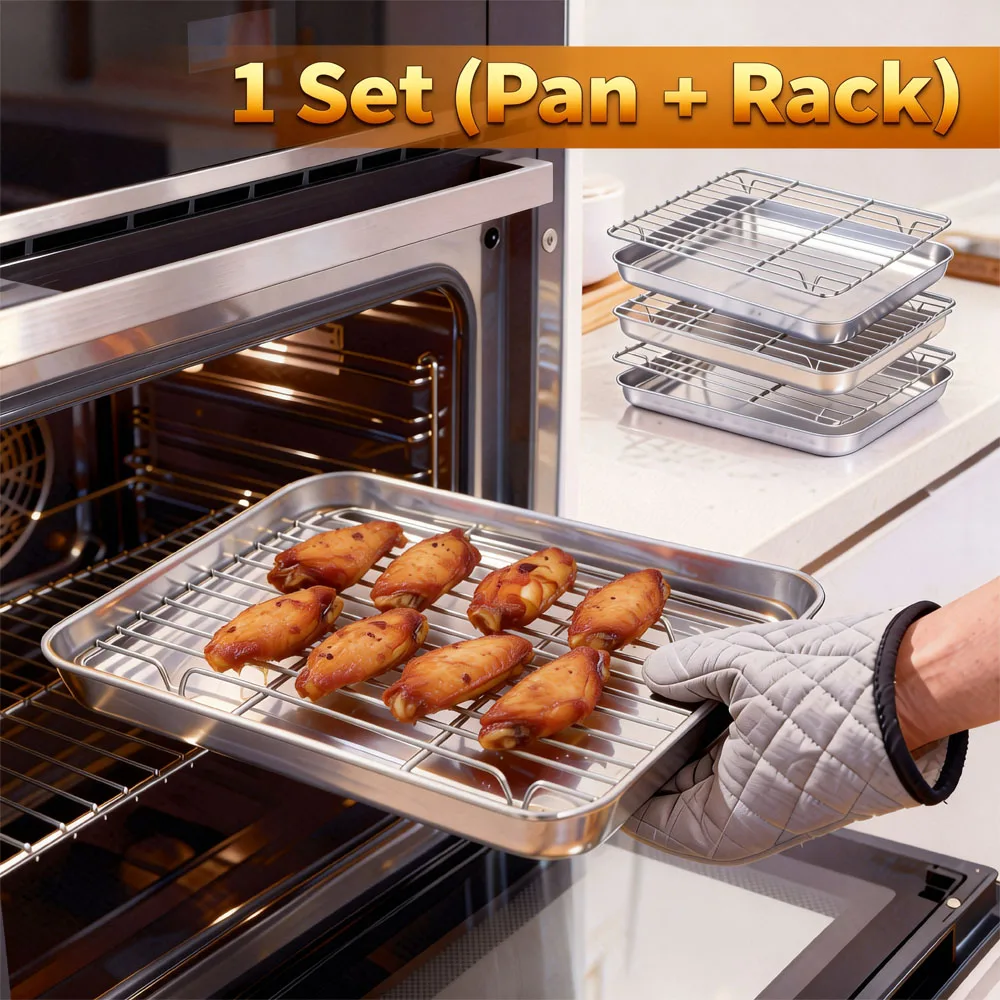Edelstahl-Backblech und Grill-Ofenplatte mit Abtropfgestell, Kuchen- und Käseplatte, Präsentationsständer für Küche, Backen und Grillen