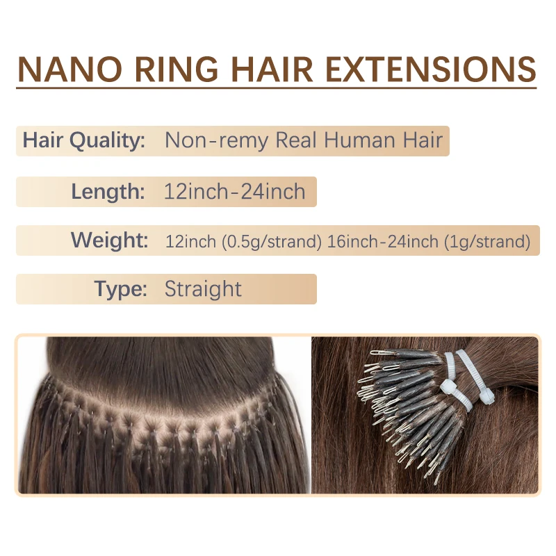 MRS HAIR Nano Rings Hair Extension Microrings Keratina Italiana Hair Extensiones Nano Beads Non-Remy 50strands/pack 12-24 inch