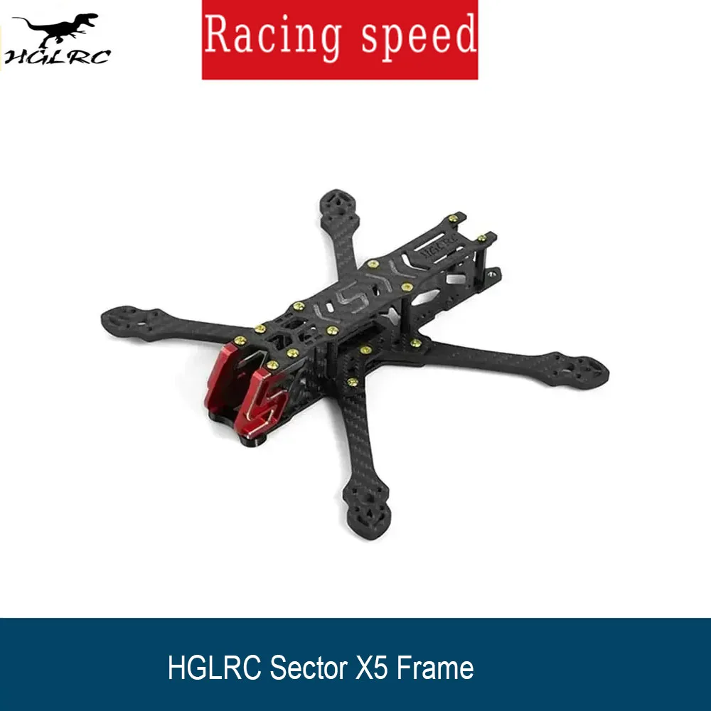 

HGLRC Sector X5 FR Carbon Fiber Frame - 5"/210mm, CNC Machined - Compatible with T5045C Props for FPV Freestyle/Racing Drone
