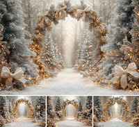Mehofond Photography Background Winter Christmas Snowy Forest Tree Bows Glitter Kids Family Portrait Decor Backdrop Photo Studio