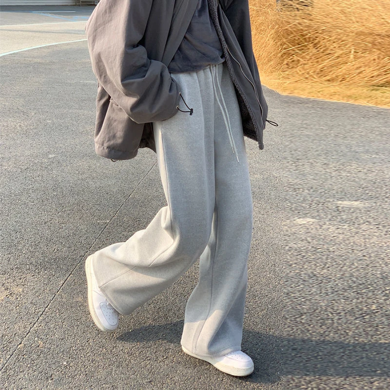 

plus Size Women's Fce Lined Straight Leg Casual Pants Warm Loose Fit Autumn Winter Comfortable Wide Leg Long Trousers