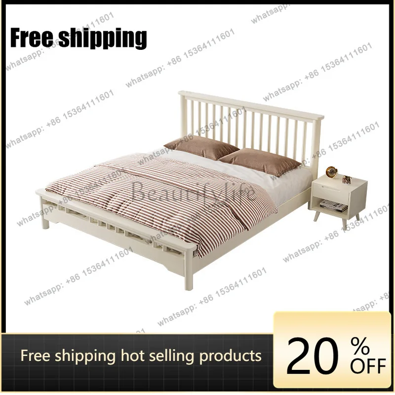 LX Nordic retro solid wood double bed modern simple small apartment storage bed