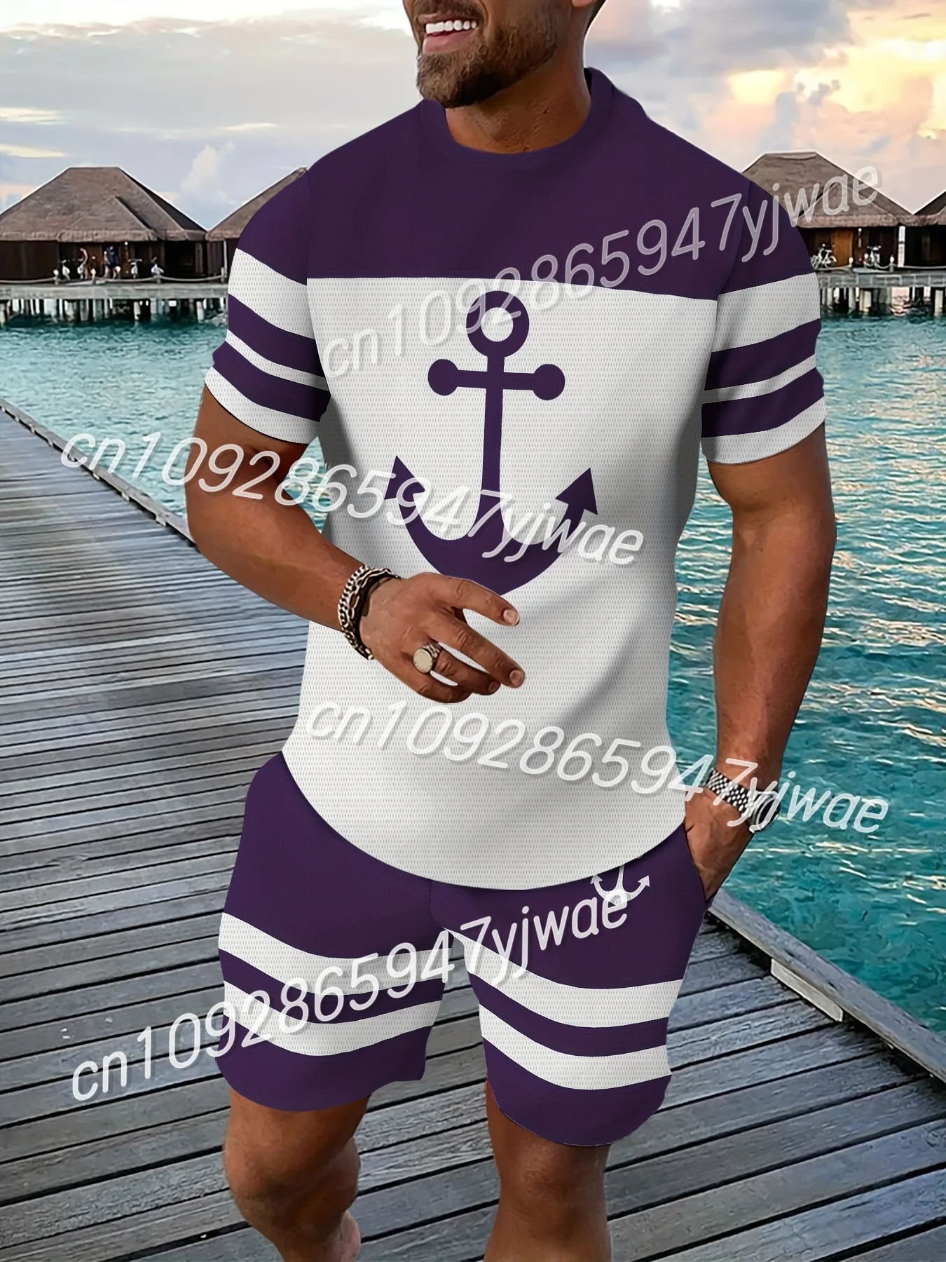 

Men's 3D Print Short Sleeve T-Shirt & Shorts Set Round Neck Gradient Short Sleeved Women's T-shirt Shorts Set