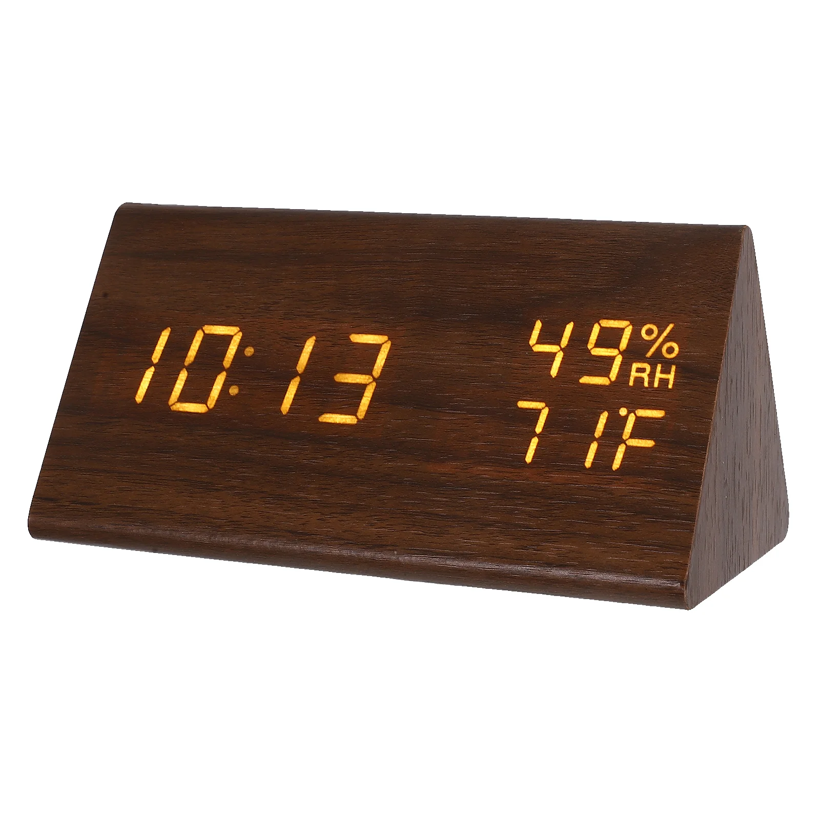 Reloj despertador digital triangular con número de temperatura Relojes de PVC marrón para sala de estar