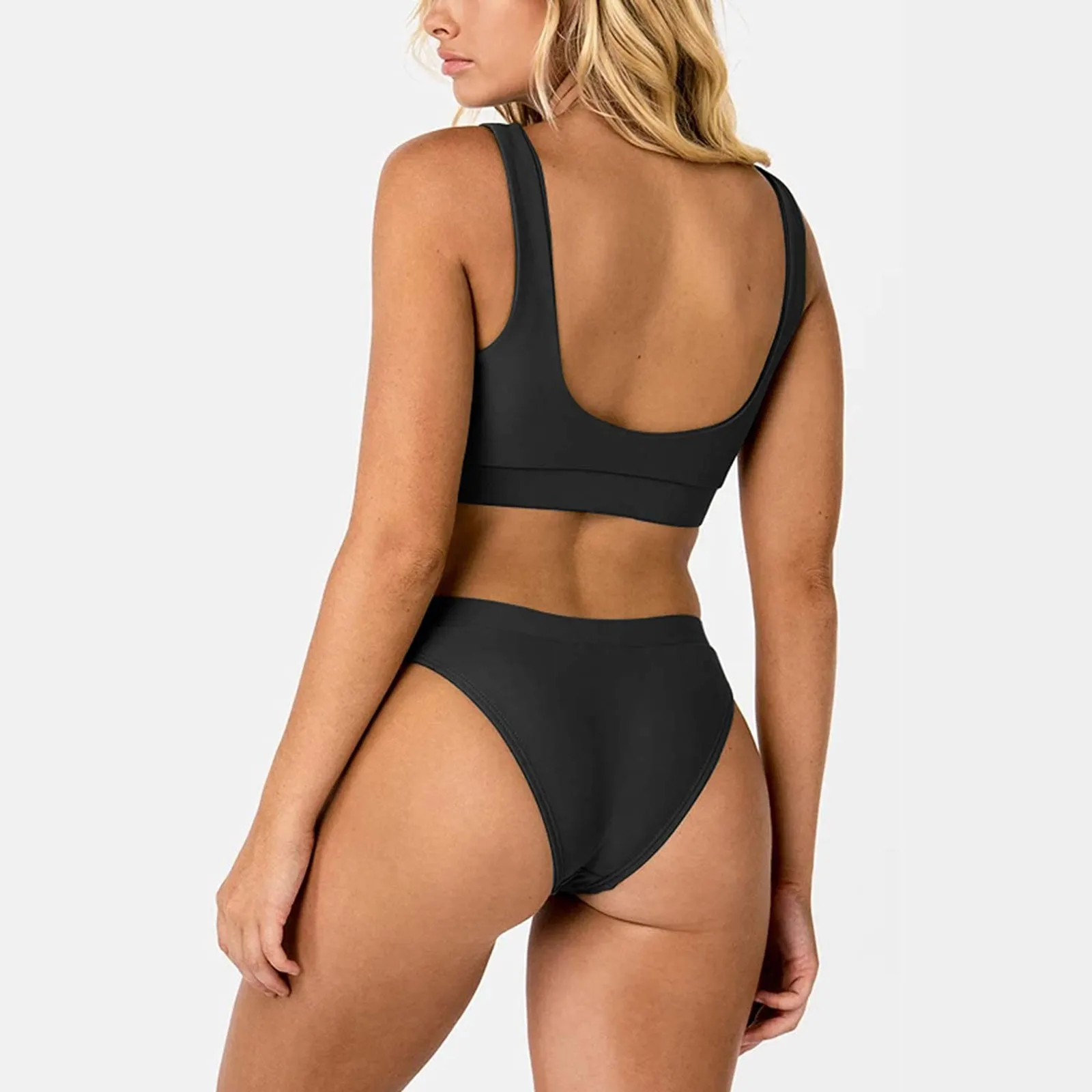 Conjunto de Bikini de realce para mujer, ropa de playa de Color sólido, tankini acolchado sin mangas y traje de baño corto de cintura alta, traje de