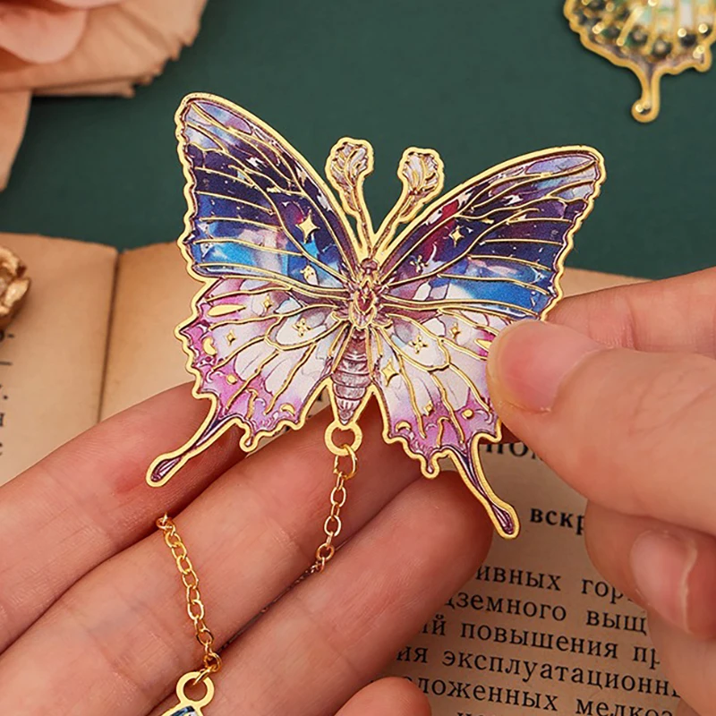 Cute Butterfly Metal Bookmark Colorful Bronzing Bookmark With Chain Gifts For Book Lovers Readers Writers Friends Adults