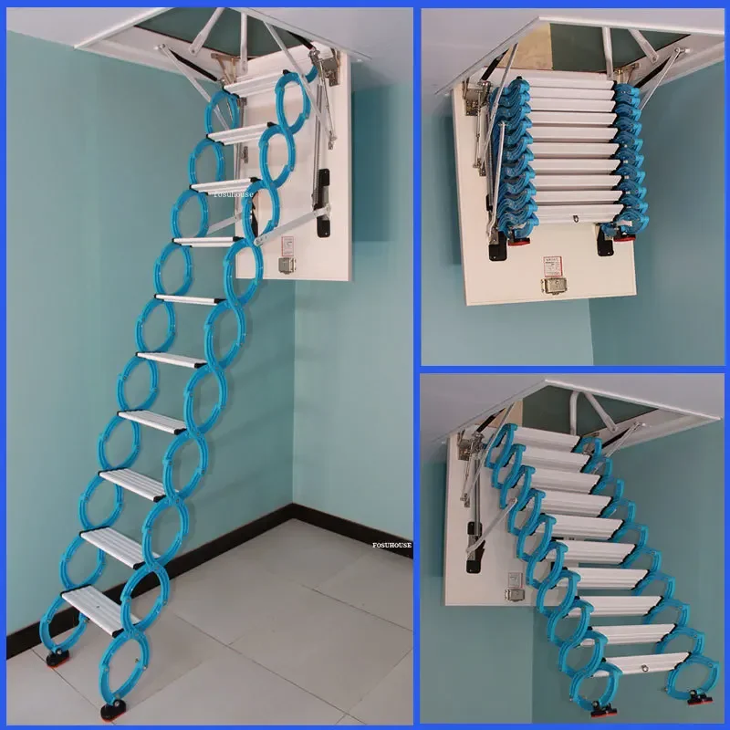 Escaleras para el hogar montadas en la pared, escaleras de estiramiento de lujo, escaleras retráctiles para ático, escaleras plegables invisibles para interiores y exteriores